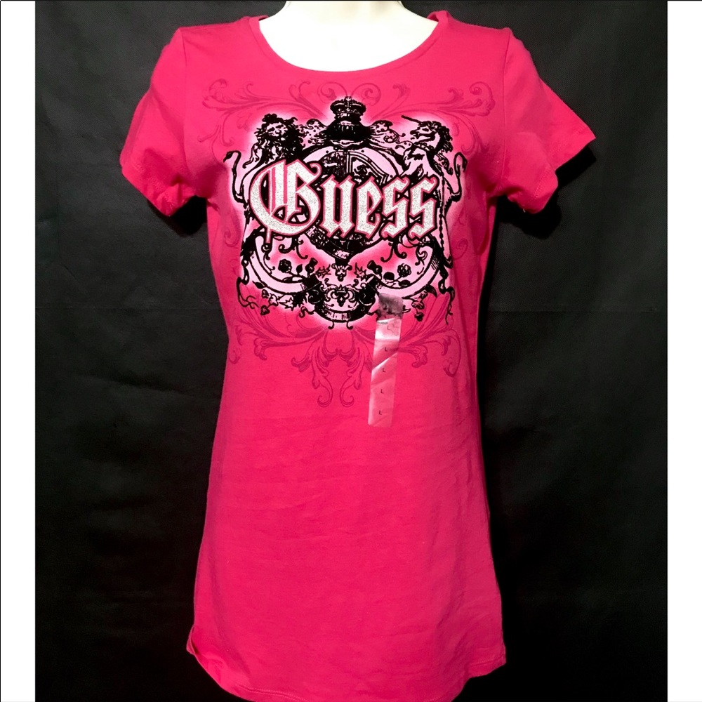 NWT GUESS Embellished Hot Pink Tee - M & L